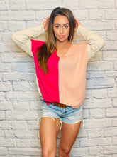 Load image into Gallery viewer, Fuchsia/Peach Color Block Waffle Knit Top
