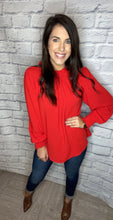 Load image into Gallery viewer, Red Ruffle Mock Neck Blouse
