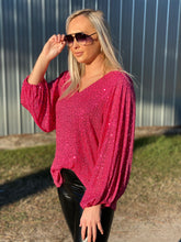 Load image into Gallery viewer, Fuchsia Sequin Balloon Sleeve Blouse
