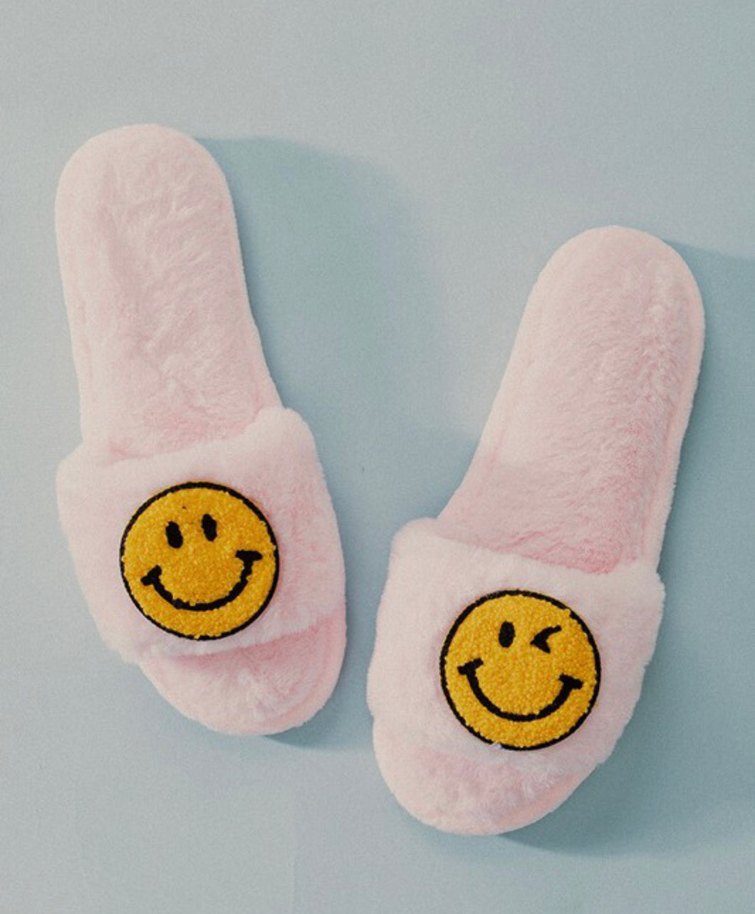 Pink Smiley Fluffy Open Toe Slippers