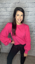 Load image into Gallery viewer, Hot Pink Pleated Puff Sleeve Sweater
