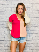 Load image into Gallery viewer, Fuchsia/Peach Color Block Waffle Knit Top
