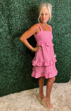 Load image into Gallery viewer, Magenta Gingham Ruffle Dress
