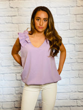 Load image into Gallery viewer, Penelope Lavender Ruffle Sleeve Top
