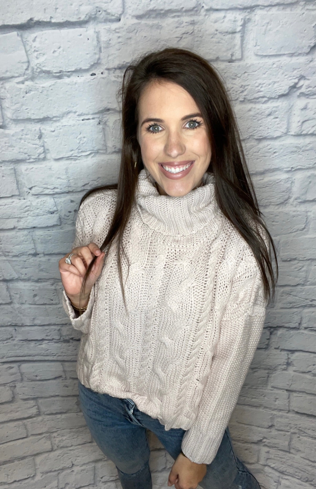 Pale Pink Chunky Cable Knit Sweater