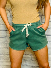 Load image into Gallery viewer, Teal Drawstring Waist Fringed Shorts
