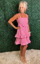 Load image into Gallery viewer, Magenta Gingham Ruffle Dress
