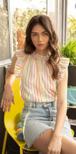 Load image into Gallery viewer, Multicolor Stripe Flutter Sleeve Top
