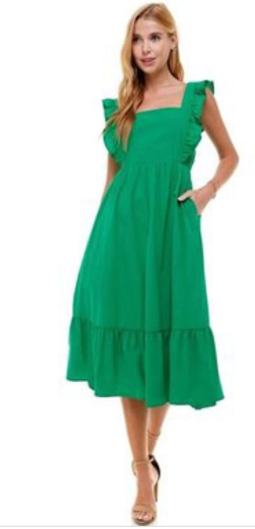 Kelly Green Sleeveless Midi Dress